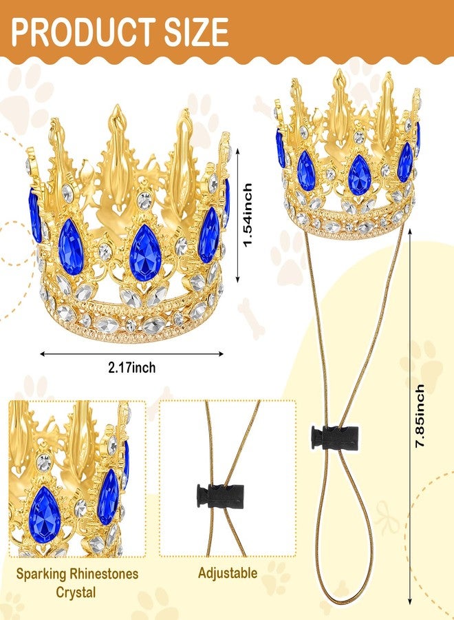 Abbylike Pet Rhinestone King Crown, Queen Crown for Birthday New Year Costume for Small Dog Cat Cosplay Party Accessories Adoption Celebration Wedding Birthday Photos Prop Costume(Blue,Small) - Image 2